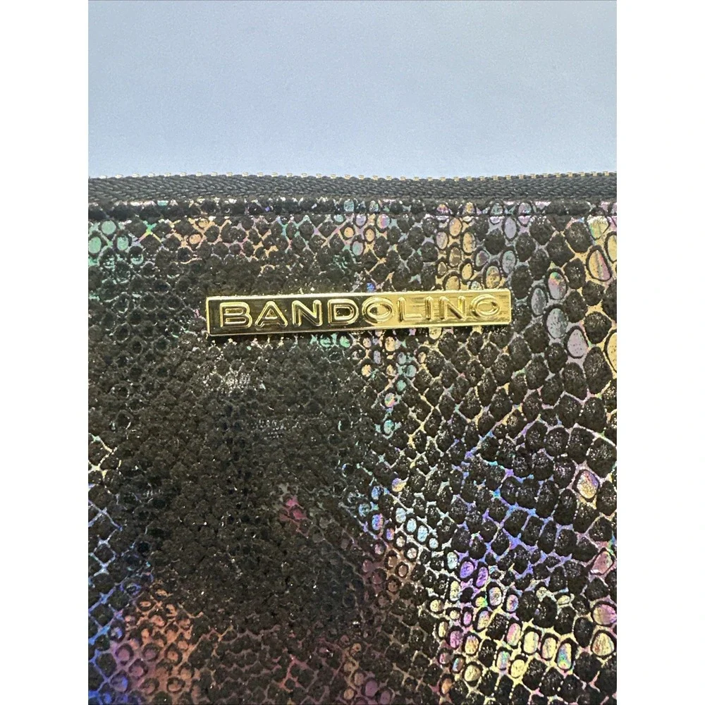 BANDOLINO Gold Chain Link Wristlet Wallet Faux‎ Python Skin Metallic Multi RDIF